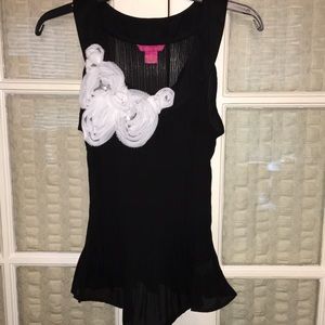 Sunny Leigh black sleeveless top floral detail Med